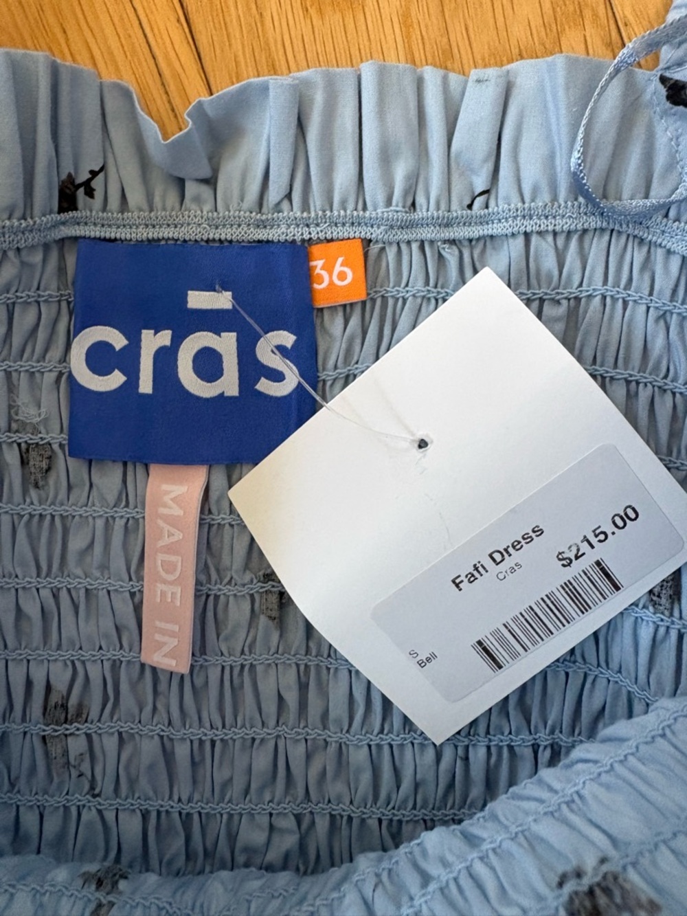 NWT CRĀS Faficras Organic Cotton Smocked Midi Dress - Rose Bell Blue - Size 36 - Picture 3 of 8